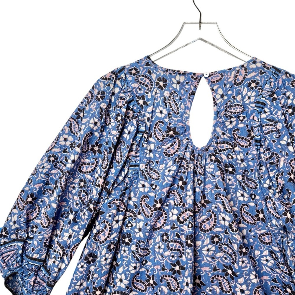 Cleobella Cora Cotton Blue Paisley Aline Full Women’s Bohemian Tassel Dress Sz M - Picture 12 of 12
